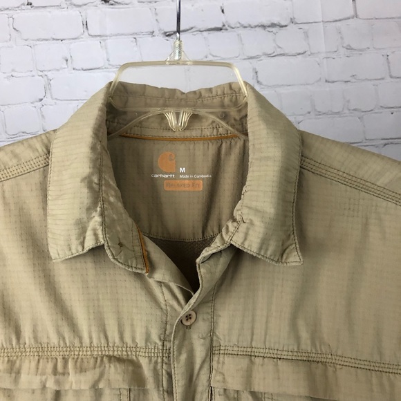 Men's Carhartt Force Dark Khaki Short Sleeve Button Down Work Shirt. Size Medium - Picture 8 of 16